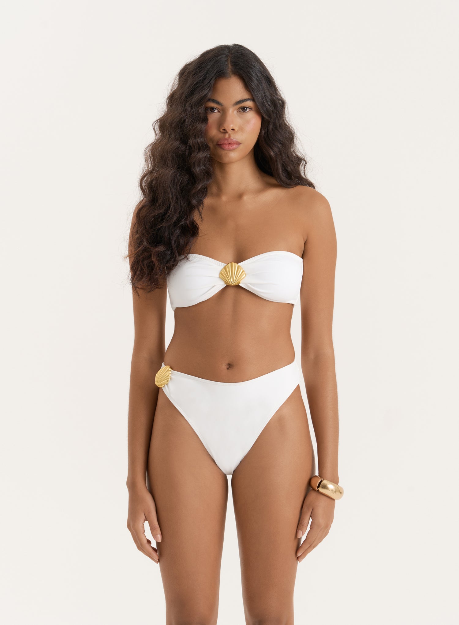 Ivory Shell Buckle High Leg Bikini Bottom